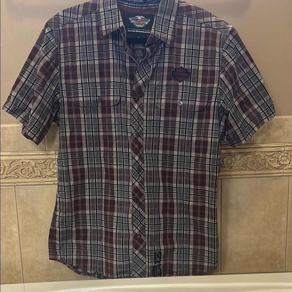 Harley-Davidson Men's Plaid Shirt - Black and Brown